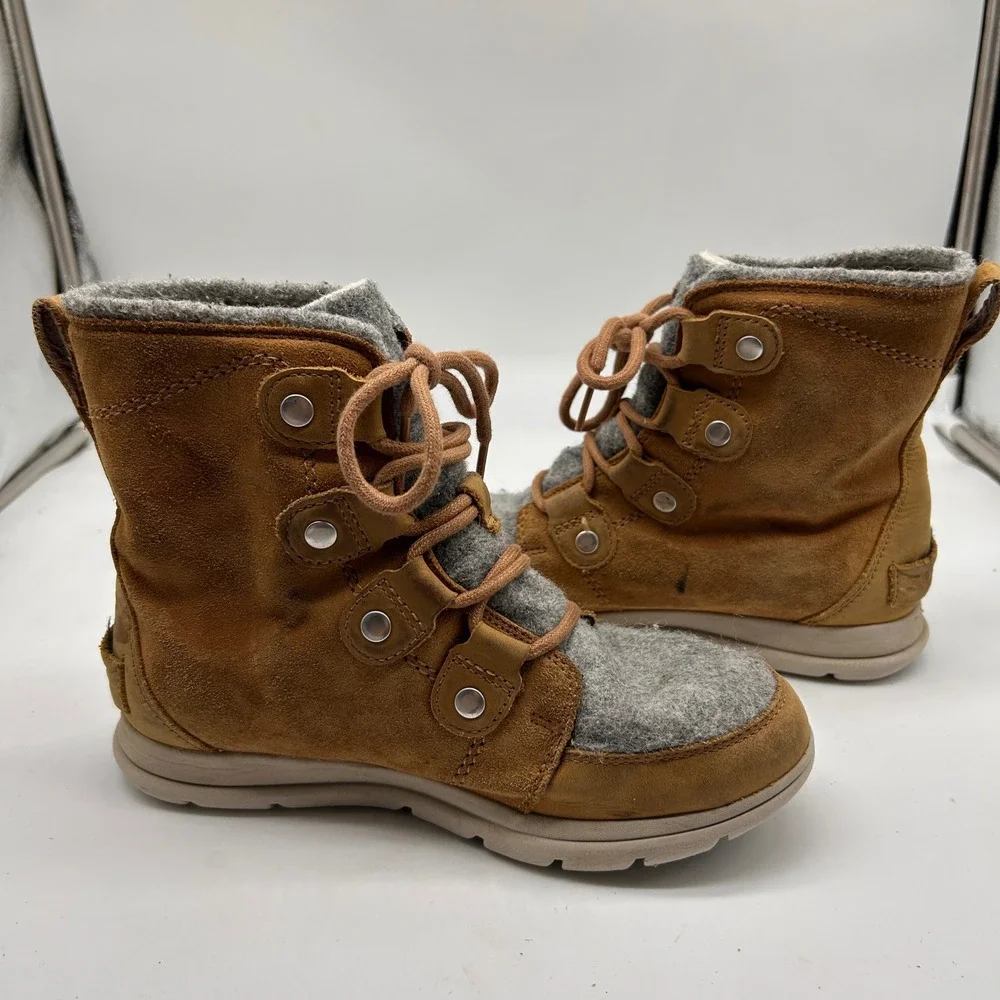 Sorel Explorer Joan Womens 6.5 Waterproof Suede Felt Ankle Boots Brown